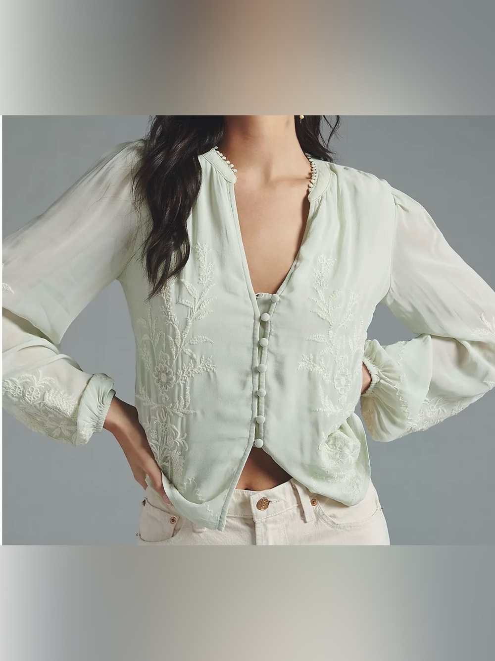 By Anthropologie Embroidered Blouse Boho Button-Front Size Small